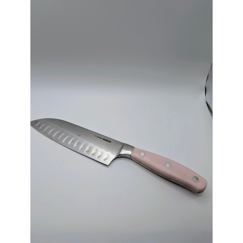 7 inch Santoku Knife Pink Handle Triple Riveted Stainless Steel Hollow Edge 7"